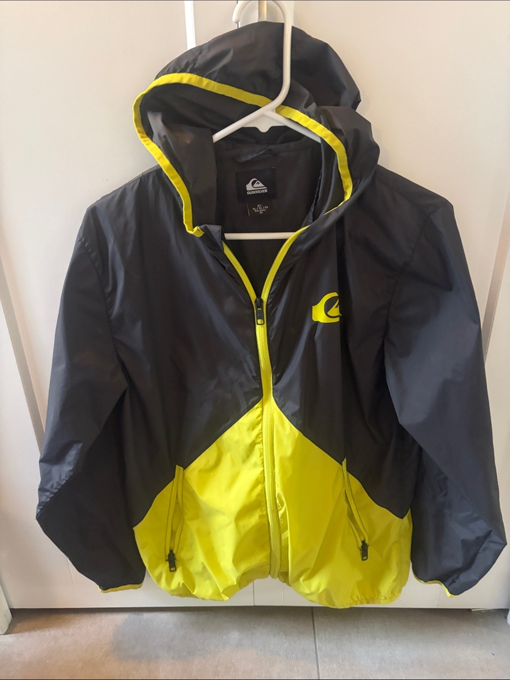 Quiksilver Kids Black & Neon Yellow Hooded Rain Jacket